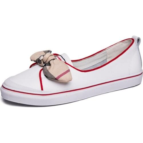 2018 Women Sneakers Geniune Leather Brand Shoes Butterfly Knot Ladies White Shoes Shallow Female Cutouts Single Shoes Women