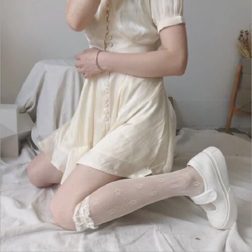 Womens Socks Sexy Lace Mesh Fishnet Stockings Perspective Lolita Socks Stockings Floral Side Knee Socks Thin Носки Чулки