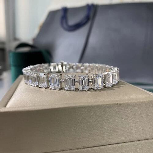 Luxury 5*7MM Simulate Moissanite Diamond Bangle Bracelets 100% 925 Sterling Silver Party Wedding Bracelets for Women 15~18cm