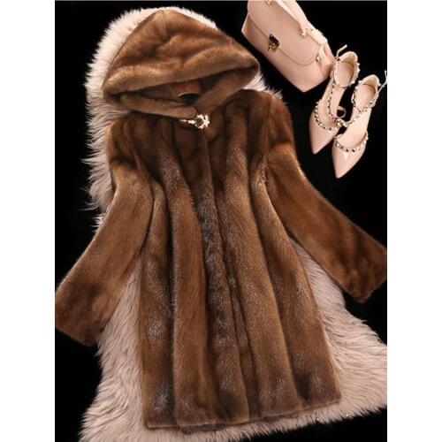 Womens Faux Mink Fur Luxury Coat Mid-length With Hood Warm Especially Veste Fourrure Femme Europe And America Fluffy Jacket