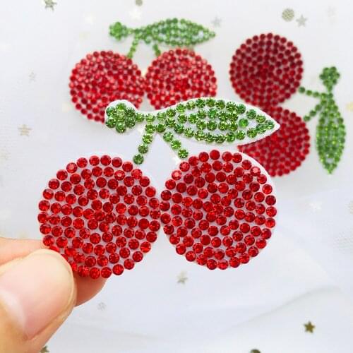 10Pcs 44*32mm Rhinestone Flatback Decorative Scrapbooks Patches Cherry Pads Appliques for DIY Clothes Shoes Hair Clips Decor
