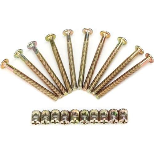 10PCS M6 Carbon Steel 70mm Furniture Bolts With 6mm Barrel Nuts Connector Fastener M6 Carbon Steel Furniture Bolt + Nut