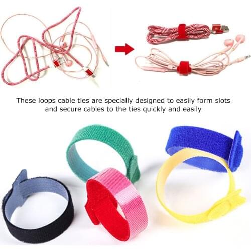 10pcs Reusable Cable Ties Hook Loop Fastener Tape Colorful Nylon Velcros Cable Ties Velcros Strap Wire Organizer Cord Protector