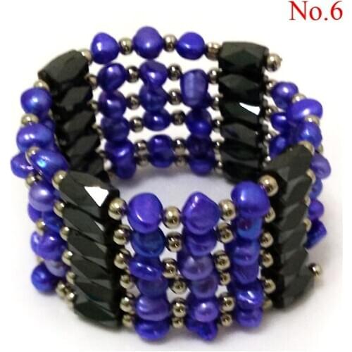 36 inches Multi-function Natural Cultured Freshwater Pearl and Dark Blue Crystal Magnet Wrap Bracelet