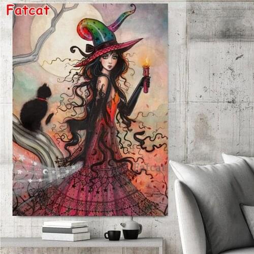 Diamond Embroidery Halloween witch and cat Diamond Painting Full Square Decor Gift 5d Needlework Picture Of Rhinestones PP639