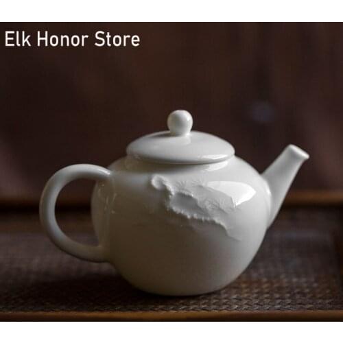 150ml Dehua White Pottery Teapot Retro Relief Ball Hole Filter Purple Clay Tea Set Kettle Kung Fu Teapot Chinese Tea Ceremony