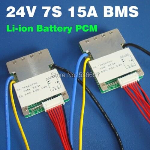 Free Shipping 7S 24V 15A lithium ion battery BMS PCM 24V(25.9V) E-bike Battery BMS/PCM li-ion battery protection board