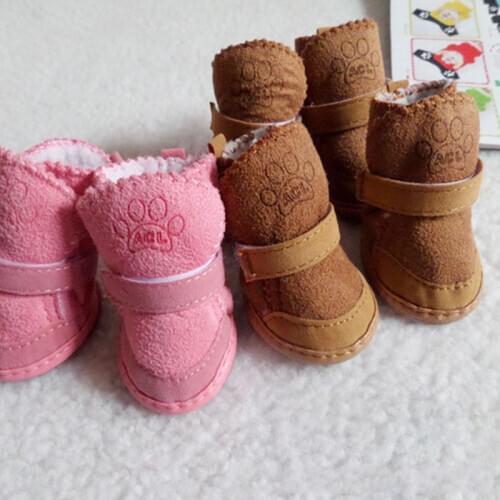 1 Set 4pcs Velvet Pet Winter Warm Shoes Boots Puppy Cotton Winter Snow Warm Walking Boots Cute Paw Printed Pet Dog BootsS-2XL