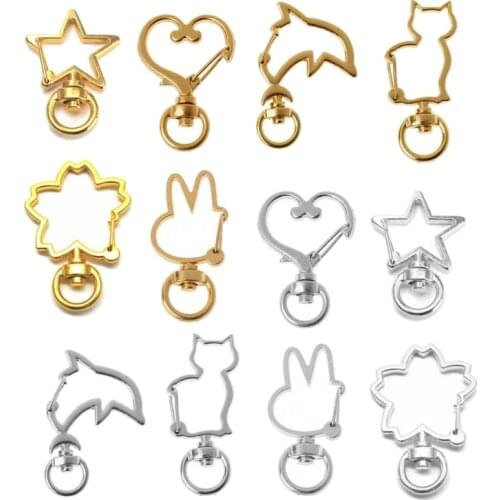 30Pcs Metal Heart Star Rabbit Cat Shape Keychain Swivel Lobster Clasp Metal Spring Snap Keychain Key Ring Jewelry Making