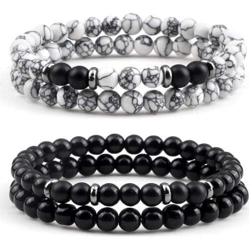 2pcs/set Natural Tiger Eye Stone Obsidian Stretch Strand Bracelets & Bangles 6mm Elastic Beaded Bracelets Women Men Yoga Jewelry