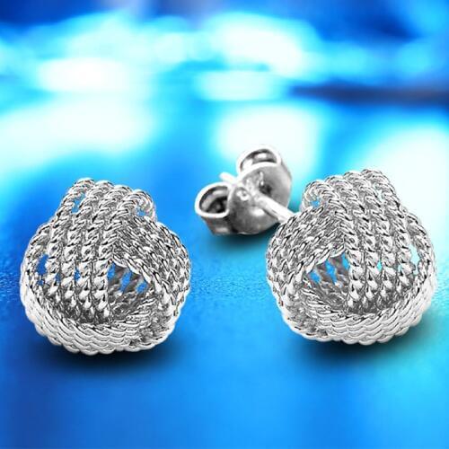 KOFSAC New Creative Gold Color Braided 925 Sterling Silver Stud Earrings For Women Wedding Party Fashion Jewelry Gifts Oorbellen