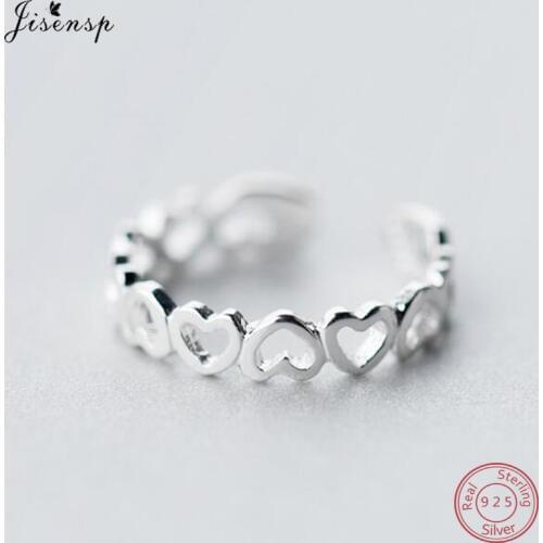 Jisensp Real 925 Sterling Silver Stackable Ring Unique Love Heart Mid Finger Rings for Women Wedding Anniversary Jewelry Anel