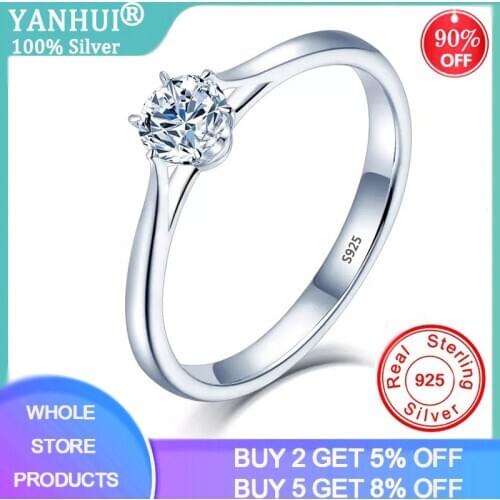YANHUI With Certificate Solitaire 1.0ct Lab Diamond Ring Silver 925 Jewelry Engagement Wedding Rings for Women Silver 925 Rings