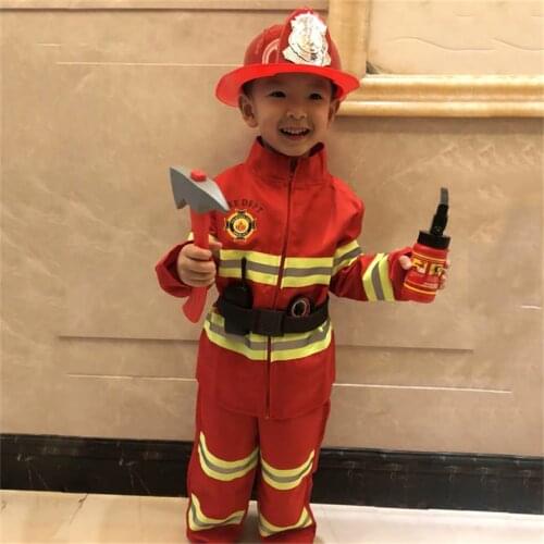 Halloween Costumes for Kids Firefighter Uniform Carnival Party Festival School Firemen Fire Drill Teenager Performance Clothing