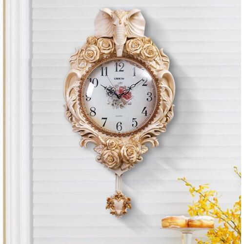 Creative Retro Wall Clock Living Room Bedroom Decoration Clocks Elephant Flroal Nostalgic Ornament Wall-mounted Clocks Pendulum
