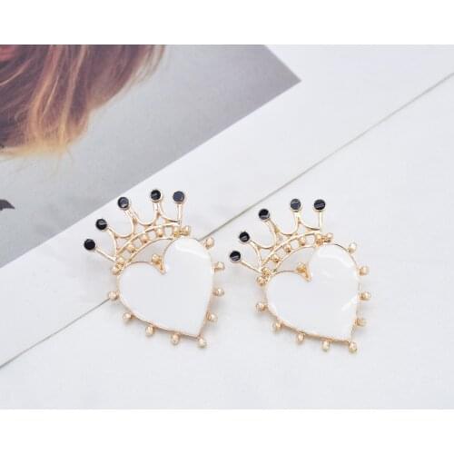 Ldealway 2020 Trend Jewelry Earrings For Women Heart Shaped Crown Dripping Oil Alloy Girls & Ladies Statement Small Cерьги