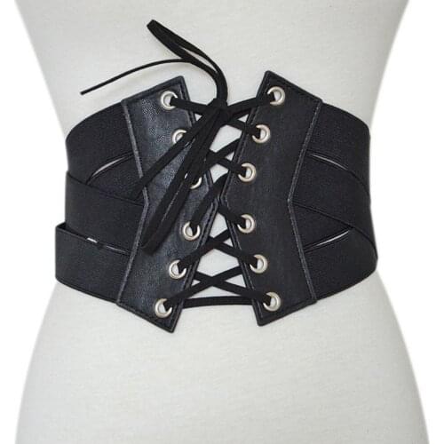 50% Hot Sales Fashion Women Elastic Zipper Cross Tie-up Wide Waist Belt Corset Dress Waistband