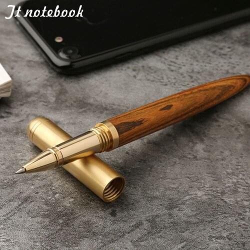Metal Gel Pen Creative Solid Wood Brass Signature Pen Office Learning Gift Metal Cap Stationery School Supplies Drop Shipping