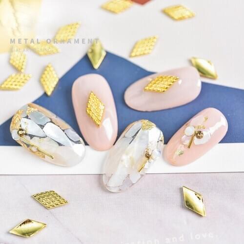 100pcs gold/silver/rose gold metal rhombus rivets nail art decorations nails art stud Japanese nail art supplies 3d alloy nails