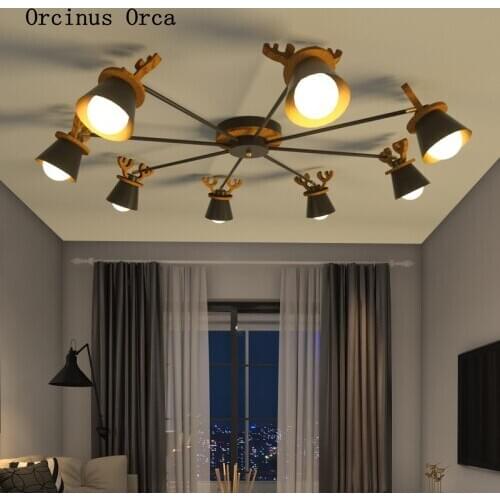 Cartoon creative moose ceiling lamp Boy Girl Bedroom childrens room light decoration black antler ceiling lamp