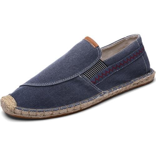 Mens Canvas Shoes Breathable Outdoor Casual Shoes Men Black Comfortable Slip-on Loafers Lazy Driving Shoes