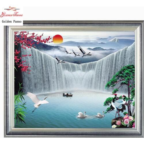 Golden Panno DIY DMC Cross stitch Sets For Embroidery kit 11CT 14CT Nature landscape cross - stitch Home decor Christmas gift