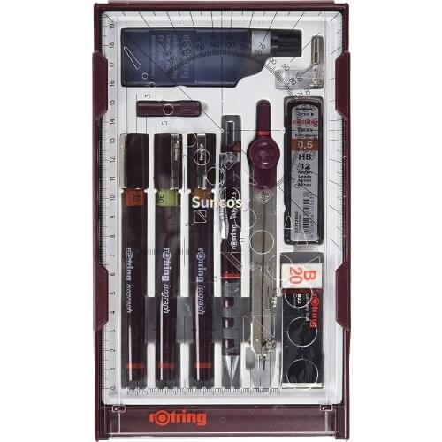 Rotring 699420 Isograph Master Set, 3X Technical Pens (0.1mm, 0.30mm, 0.50mm), 1x Tikky Pencil + Accessories
