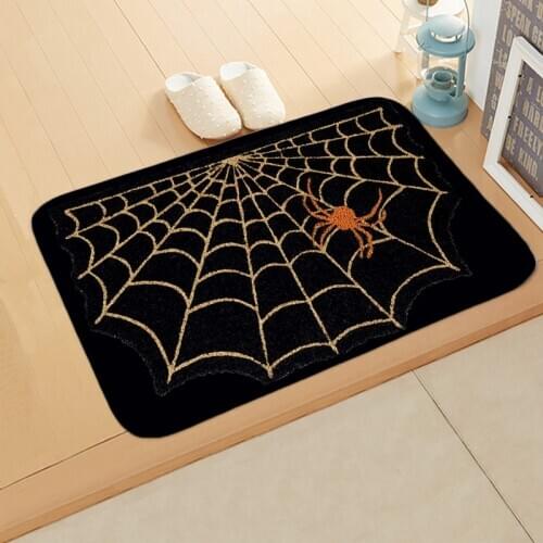 Horror Spider Web Door Entry Non Slip Floor Mat Flannel Printing Stain Resistant Decoration Bathroom Toilet Water Absorbent Pad