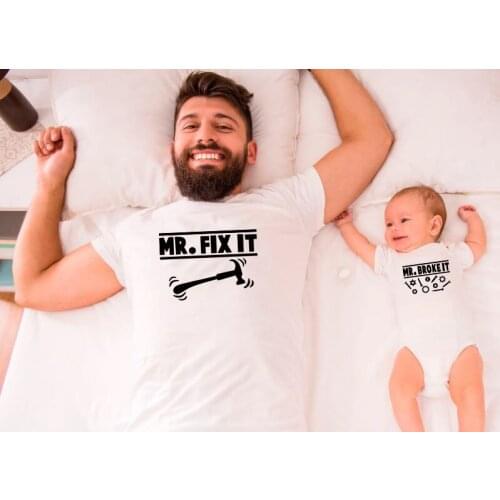 Dad Baby Clothes Short Sleeve T-shirt Clothes Mr Broke It and Mr Fix It Family Look Daddy Me Family Matching Clothes Shirts