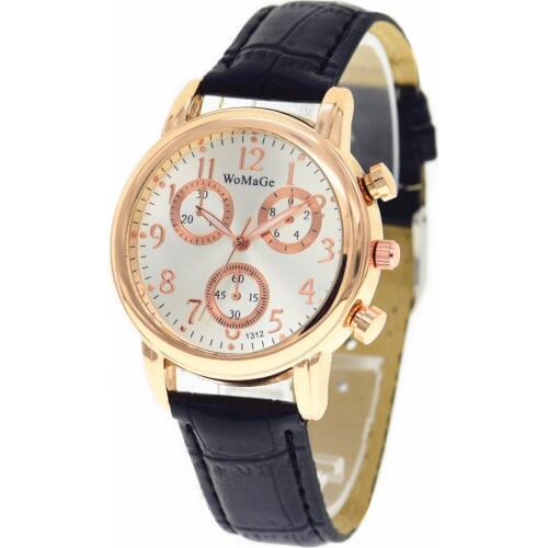 Wholesale high Fashion WoMaGe 1312 Three Eyes Quartz Watch Leather Students Wristwatches Women Dress Watches