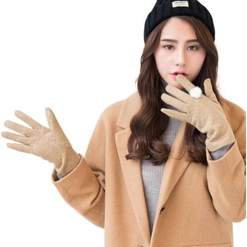 Gloves for Women In Winter Korean Sheep Woolen Wool Plus Velvet Warm and Cute Wool Outdoor Driving Touch Screen Gloves