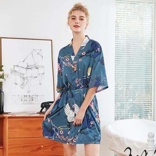 Pajamas female summer mid sleeve bridal morning gown large size home Nightgown bath wedding dress robe robes for women kaftan