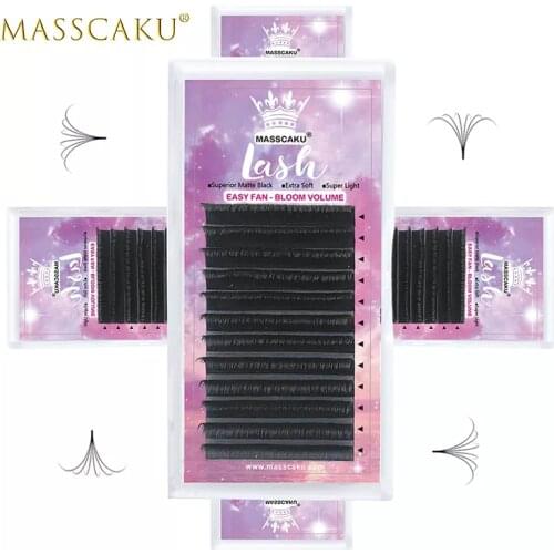 MASSCAKU Make-up Super Long Easy Fanning False Eyelash Extension 8-20mm Fast Blooming 2d-20d Fanning Lashes for Building