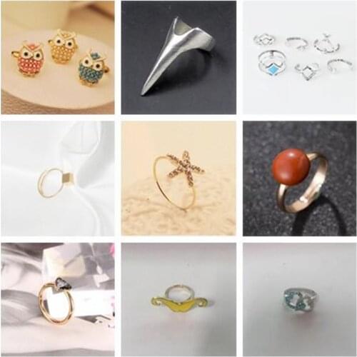 Rx009 Trendy Vintage exquisite cute alloy imitation pearl owl Heart shaped cross ring Womens Jewelry Accessories 1pcs