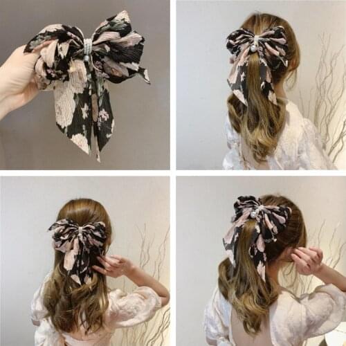 Big Bow Floral Banana Hairpin Back Head Korean Hairpin Headdress Elegant Hair Accessories Top Clip Spring Clip Hair Styling Tool