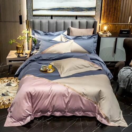 Svetanya Luxury Geometric Stripes Soft Satin Embroidery Bedlinens Egyptian Cotton Queen King Size Bedding Duvet Cover Set