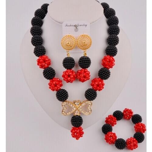 Swell Black and Red African Necklace Beads Jewelry Set SP1-16