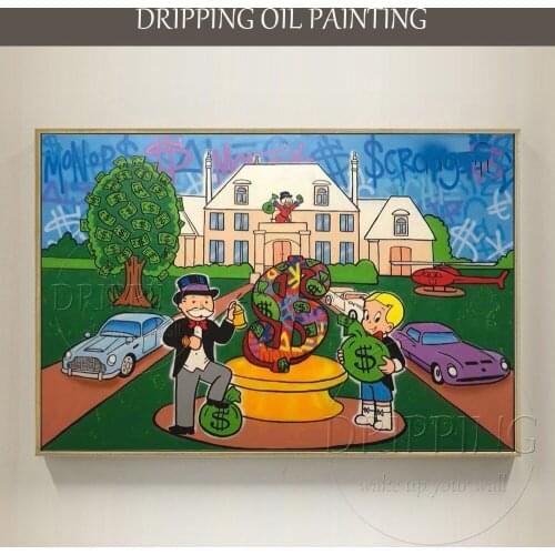 Imaginative Design Hand painted Money Tree and Rich Duck Oil Painting on Canvas Handmade Super Rich Man and House Oil Painting