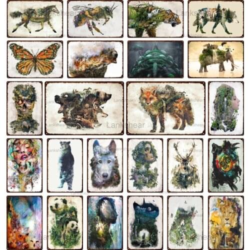 Lankshear Retro Animals Vintage Metal Tin Sign Landscape Sign Plaque Art Metal Painting Home Man Cave Club Bar Room Decoration