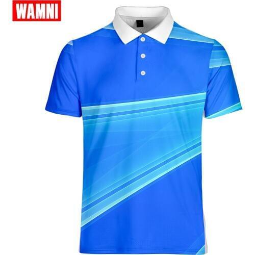 WAMNI Fashion Men 3D Polo Shirt Casual Sport Stripe Loose High Quality Turn-down Collar Button Male Streetwear Polo-shirt