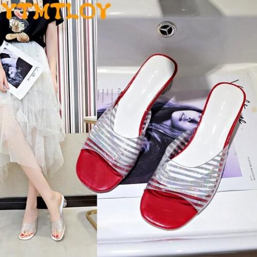 Net red gourd crystal heel slippers female 2021 summer new Korean temperament high-heeled slippers casual sandals and slippers