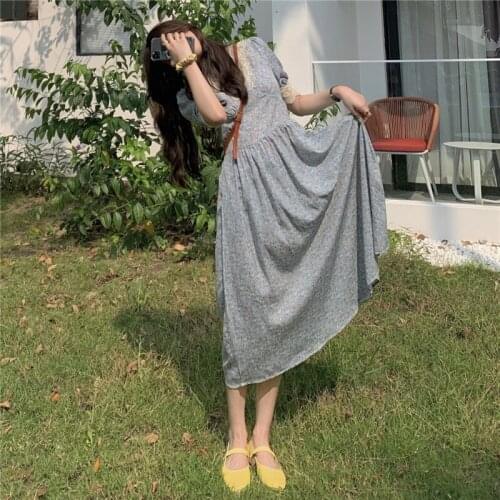 Womens Dress Summer Sexy V-neck Floral Printed Flower Dress Ruffled Short Sleeve One Line Wrap Sun Dress Long Robe