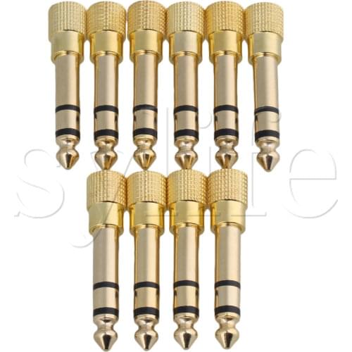 10pcs Stereo Headphone Audio Adapter Plug 3.5mm Jack to 6.5mm Gold Plated