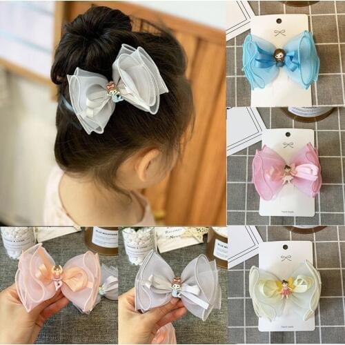 2pcs/set girls 10cm chiffon yarn mesh hair bows Mermaid little fairy ballerina hair clips for cute kids girls hair accessories