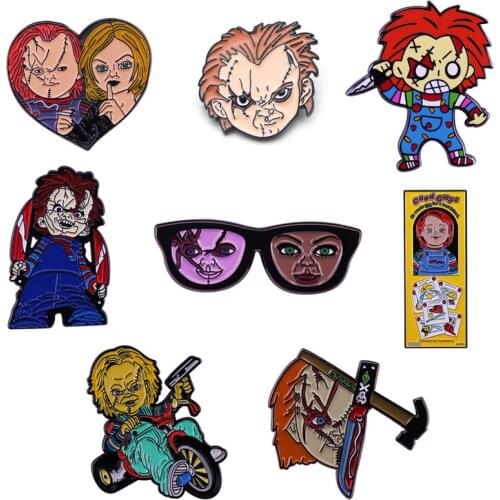 20pcs/lot G2029 Funny Cartoon Horror Movie Metal Pins Enamel Brooches for Women Men Lapel Pin Backpack Badge Denim Pin