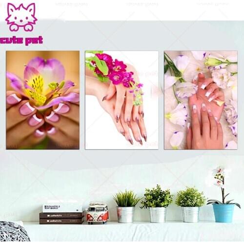 Floral Nail Feet Beauty Art Diamond Embroidery 3 pcs Wall Pictures DIY Diamond Painting Cross Stitch Mosaic Rhinestones decor