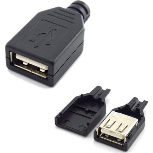 1pcs 10pcs Type A Female USB 4 Pin Plug Socket Connector With Black Plastic Cover Solder type DIY Connector