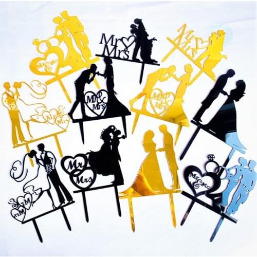 8Pcs Acrylic Married Mr&Mrs Cake Topper Bride and Bridegroom Wedding Valentines Day Cake Topper For Wedding Party Supplies