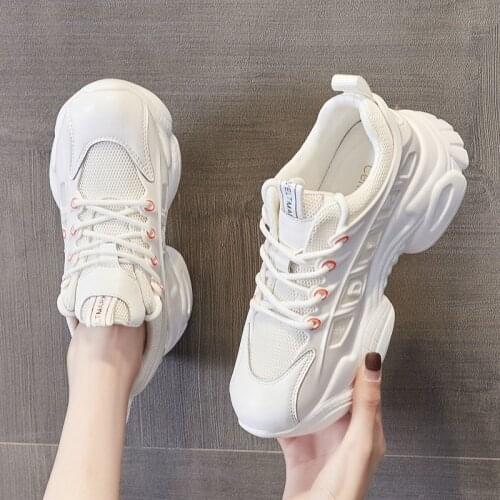 White Women Sports Shoes Female Outdoor Chunky Sneakers Women Comfortable Running Shoes Woman 2021 Platform Sneakers Black