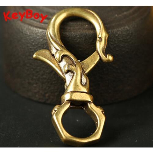 Handmade Pure Copper Lucky 8 Keychains Brass Phoenix Pattern Key Chains Men Car Key Rings Holder Buckle Hook Vintage Keyrings